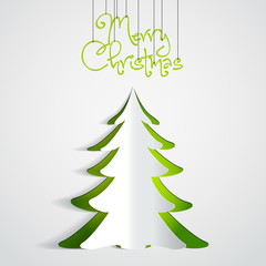 Merry Christmas paper tree design greeting card - vector illustr