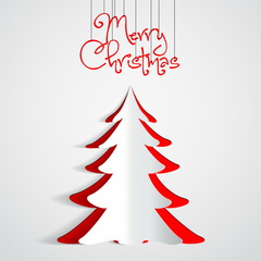 Merry Christmas paper tree design greeting card - vector illustr
