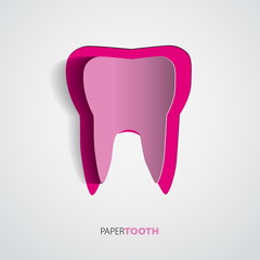 Sticker pink paper Tooth On White Background - Vector Illustrati