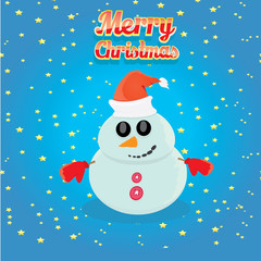 Vector cartoon snowman. merry christmas card background