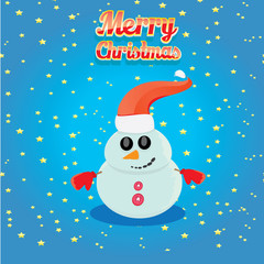 Vector cartoon snowman. merry christmas card background