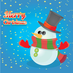 Naklejka premium Vector cartoon snowman. merry christmas card background