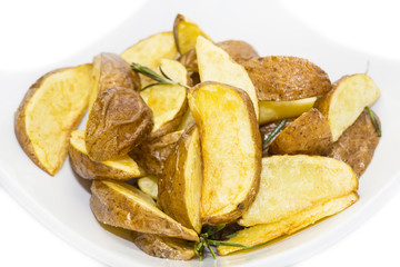 baked potatoes on a white background in restaurant