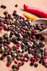 Red Hot Chili Peppers over wooden background 