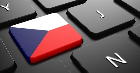 Fototapeta Czech Republic - Flag on Button of Black Keyboard. obraz