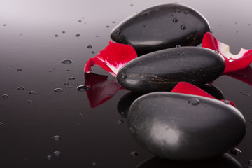 Spa stone and flower petal still life. Healthcare concept.