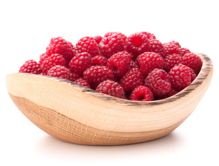 raspberries in wooden bowl
