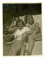 two girls on summer break (in bathing suits) - circa 1950
