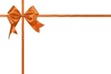 Orange bow with a ribbon on a white background