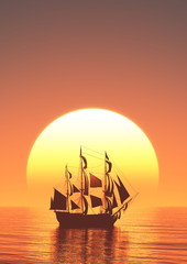 Fototapeta na wymiar 帆船と日の出