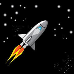 vector illustration of a retro rocket ship in space