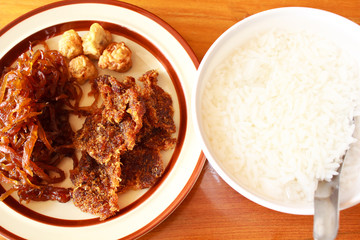 Rice in ice water, Thai food.