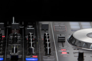 Audio mixer mixing board during a party