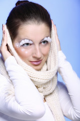 winter fashion woman warm clothing creative makeup