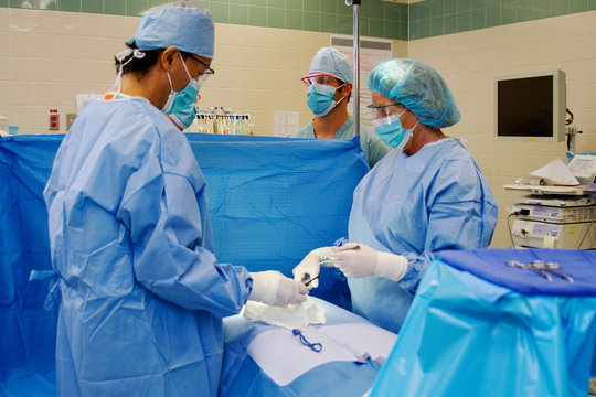 Surgical team performing surgery