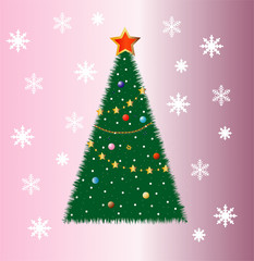 good-looking festive fir-tree on a pink background