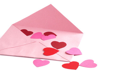 Envelope with red hearts