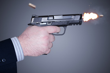 Man Firing Shooting Gun Bullet Suit Shirt