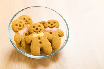 Gingerbread on transparent bowl