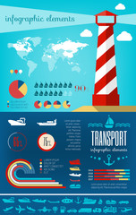 Flat Transportation Infographic Elements plus Icon Set. Vector.
