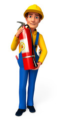 plumber man with fire extinguisher