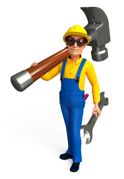 Plumber which his hammer & wrench