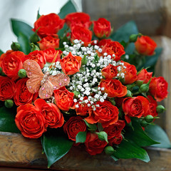 A beautiful bridal bouquet at a wedding party