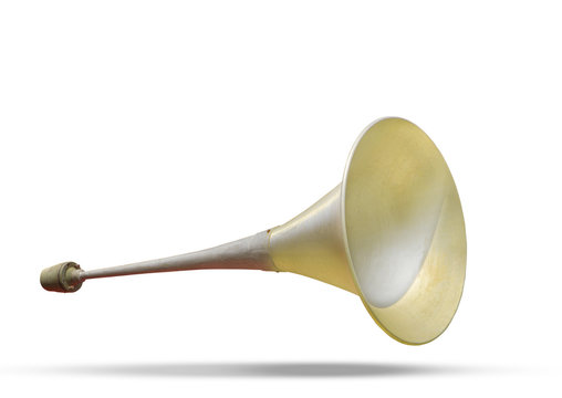 brass metal announcement horn on white background