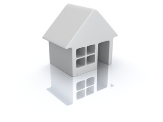 White blank house with reflection. 3d render.