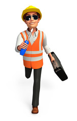 worker running with Screw Driver & tool box