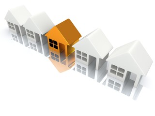 Row of houses with reflection. 3d render.