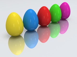 Row of colored eggs. 3D.