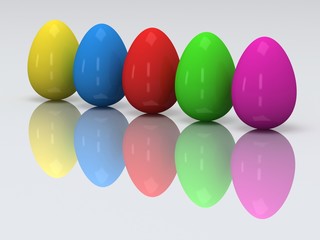 Row of colored eggs. 3D.