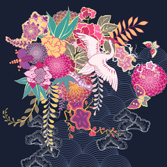 Plakaty  Dekoracyjny motyw kwiatowy kimono