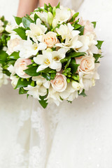 A beautiful bridal bouquet at a wedding party