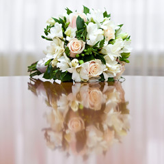 A beautiful bridal bouquet at a wedding party
