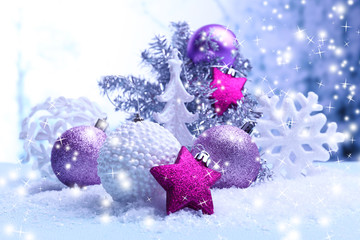 Christmas decorations on light background