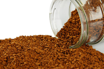 Scattered instant coffee isolated on white