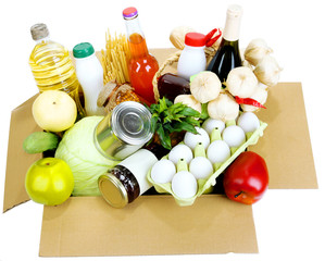 Box with products isolated on white