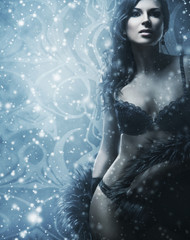 Fashion shoot of a beautiful woman in luxury lingerie
