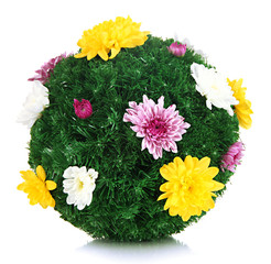Christmas fir-tree ball decorated with flowers isolated on