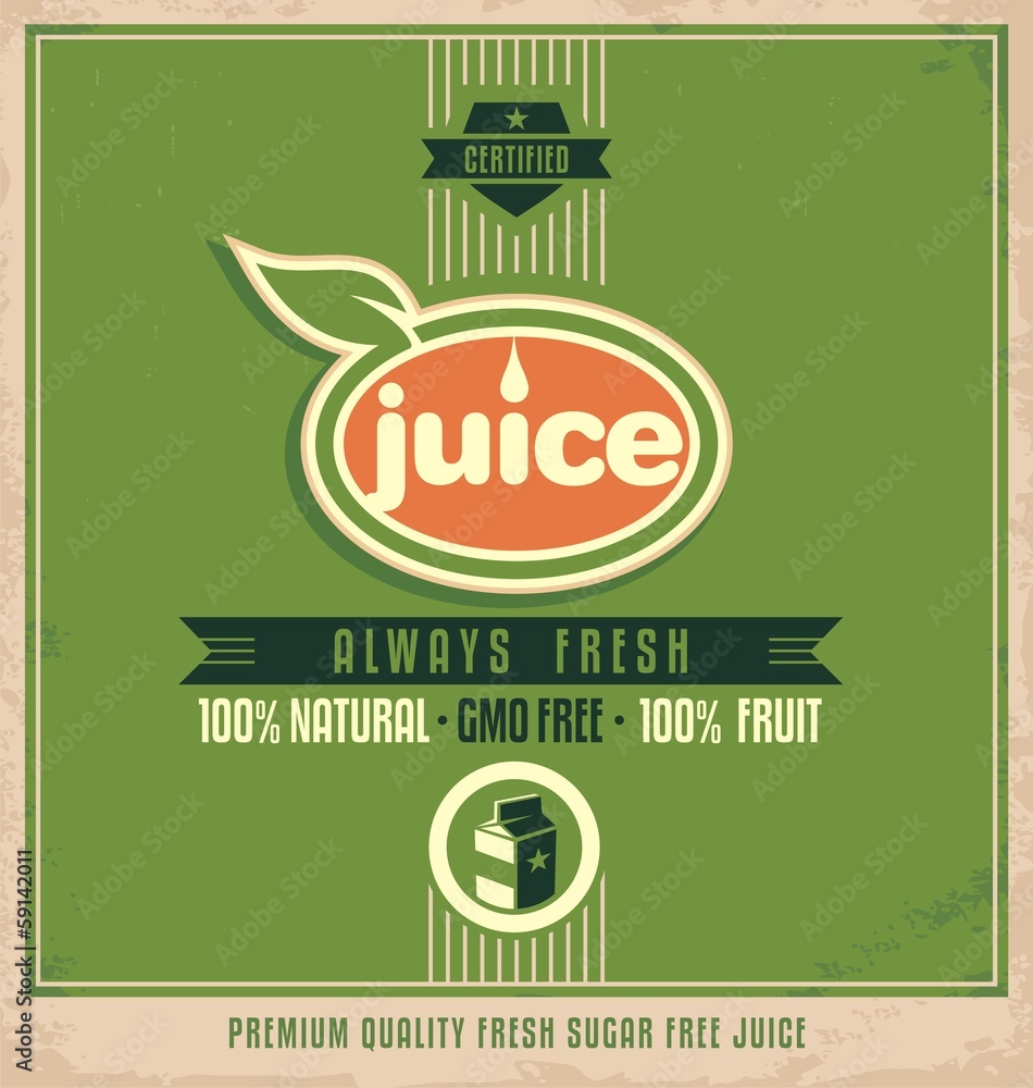 Sticker promotional vintage printing material for organic juice