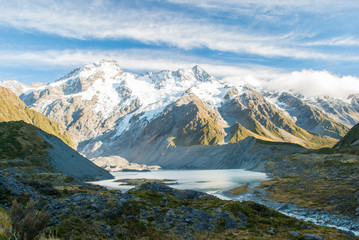 Obraz na płótnie Canvas Beautiful view and glacier in Mount Cook National Park, South Is