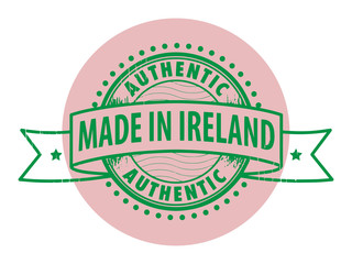 Stamp with the text Authentic, Made in Ireland, vector