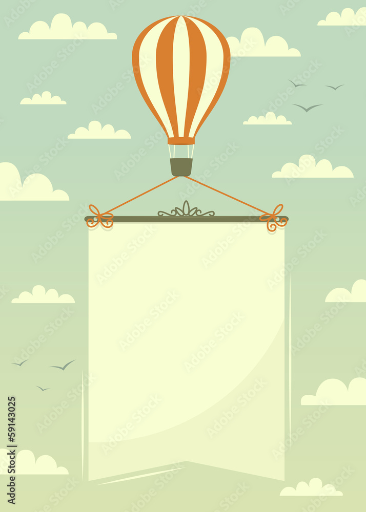 Wall mural hot air balloon with banner. vector illustration.