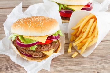 Big burger with french fries