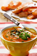 Homemade rustic pumpkin soup
