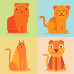 Vector set of flat cat icons and illustrations