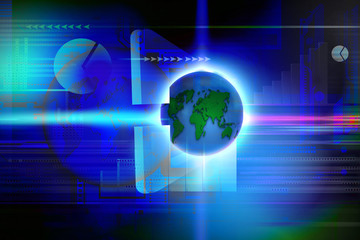 Bright blue background with globe and ray