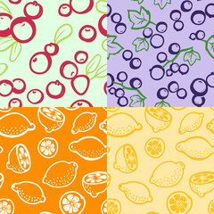 Vector seamless patterns with lemons and berries
